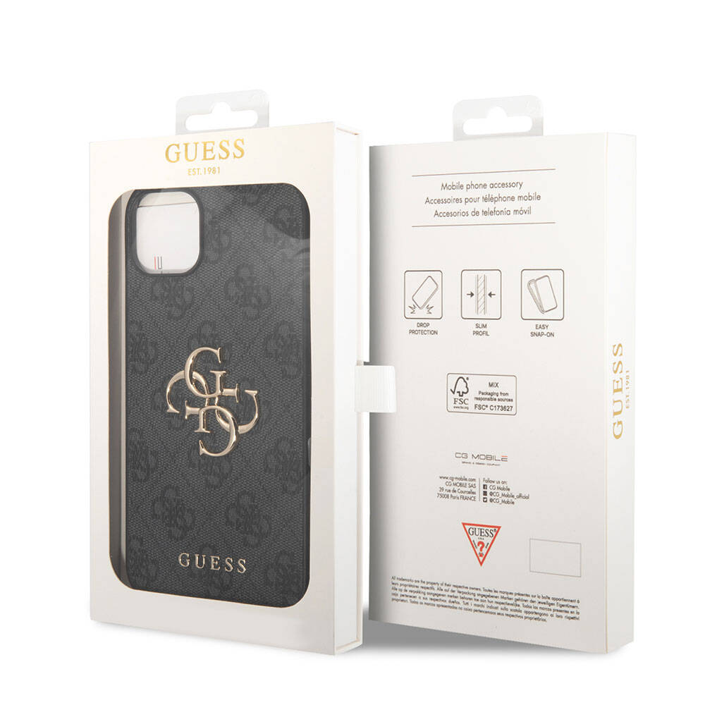 Apple iPhone 15 Case Guess Original Licensed PU Leather Cover with Text and 4G Metal Logo Pattern Pink