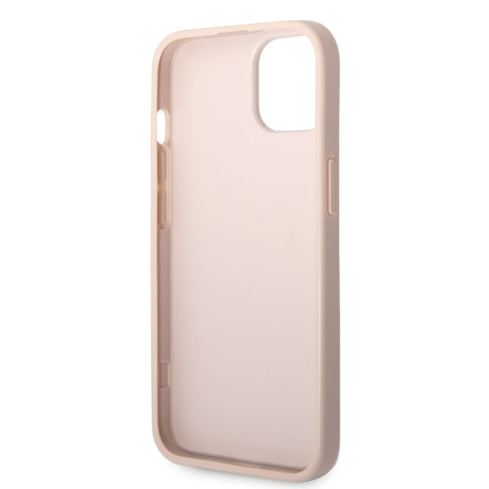 Apple iPhone 15 Case Guess Original Licensed PU Leather Cover with Text and 4G Metal Logo Pattern Pink