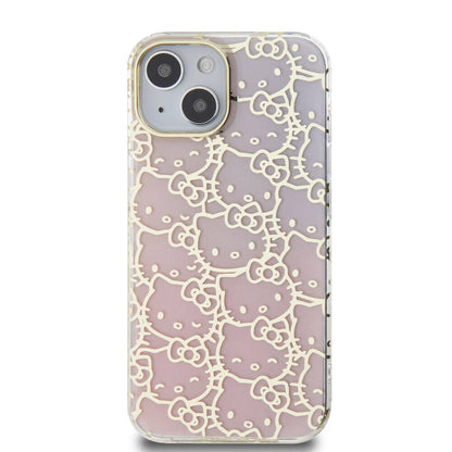 Apple iPhone 15 Kılıf Hello Kitty Orjinal Lisanslı Renk Geçişli Elektroplating Kaplama Kitty Head Desenli Kapak Pembe