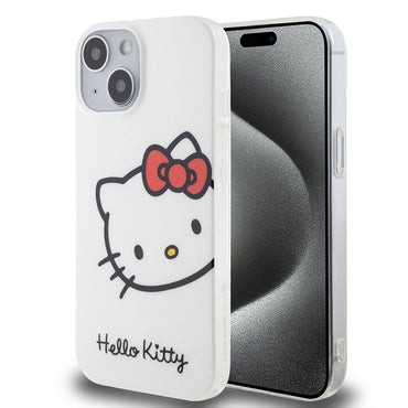 Apple iPhone 15 Kılıf Hello Kitty Orjinal Lisanslı Yazı ve İkonik Logolu Kitty Head Kapak Pembe
