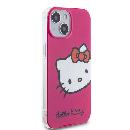 Apple iPhone 15 Kılıf Hello Kitty Orjinal Lisanslı Yazı ve İkonik Logolu Kitty Head Kapak Pembe
