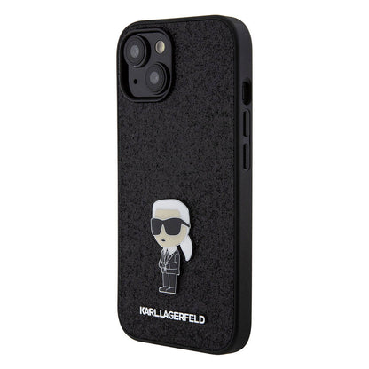 Apple iPhone 15 Kılıf Karl Lagerfeld İkonik Fixed Glitter Metal Logo Orjinal Lisanslı Kapak Siyah