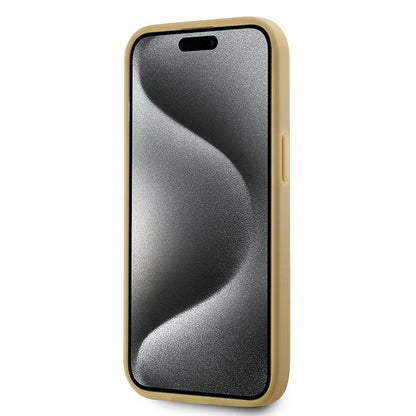 Apple iPhone 15 Kılıf Karl Lagerfeld Orjinal Lisanslı 3D KL Yazılı Tüylü Arka Yüzey Saffiano Rhinestones Kapak Pembe