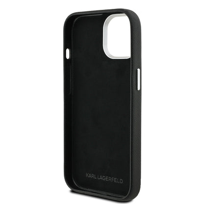 Apple iPhone 15 Kılıf Karl Lagerfeld Orjinal Lisanslı K&C Heads Pin Kapak Siyah