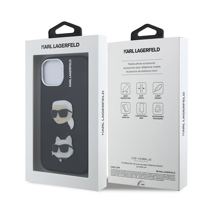 Apple iPhone 15 Kılıf Karl Lagerfeld Orjinal Lisanslı K&C Heads Pin Kapak Siyah