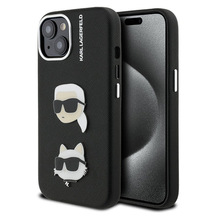 Apple iPhone 15 Kılıf Karl Lagerfeld Orjinal Lisanslı K&C Heads Pin Kapak Siyah