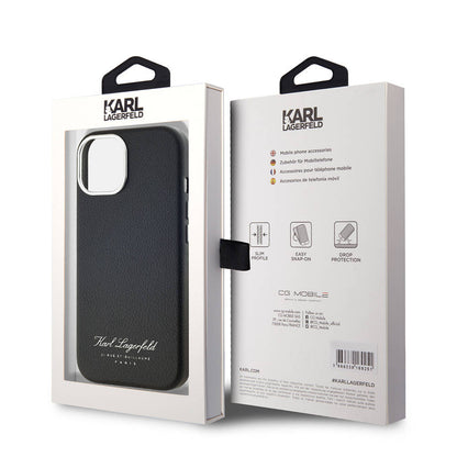 Apple iPhone 15 Kılıf Karl Lagerfeld Orjinal Lisanslı KL Yazılı Hotel Kapak Gri