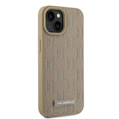 Apple iPhone 15 Kılıf Karl Lagerfeld Orjinal Lisanslı M-safe Şarj Özellikli KL Yazılı Hot Stamp Kapak Krem