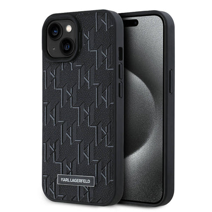 Apple iPhone 15 Kılıf Karl Lagerfeld Orjinal Lisanslı M-safe Şarj Özellikli KL Yazılı Hot Stamp Kapak Siyah