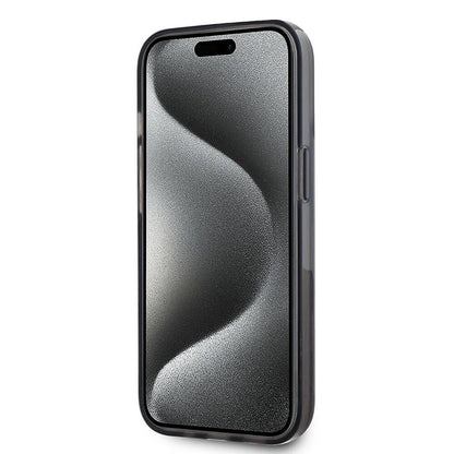 Apple iPhone 15 Kılıf Karl Lagerfeld Orjinal Lisanslı Simli KL Yazılı Monogram Gradıent Kapak Siyah