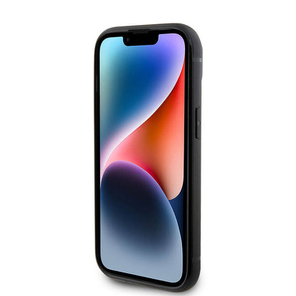 Apple iPhone 15 Kılıf Karl Lagerfeld Taşlı Metal Logo Orjinal Lisanslı Kapak Siyah