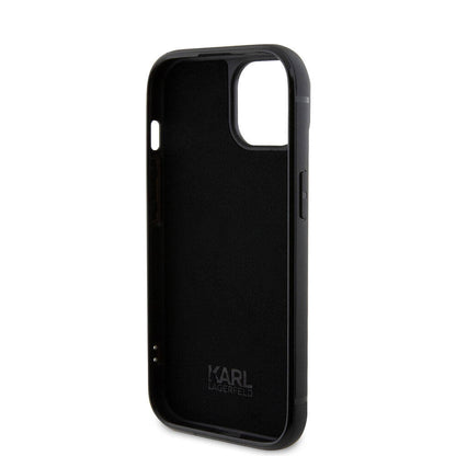 Apple iPhone 15 Kılıf Karl Lagerfeld Taşlı Metal Logo Orjinal Lisanslı Kapak Siyah