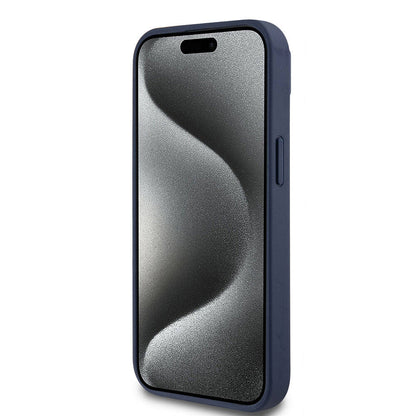 Apple iPhone 15 Kılıf Lacoste Orjinal Lisanslı M-safe Şarj Özellikli PU Deri Görünümlü Karışık Monogram Desenli Kapak Lacivert