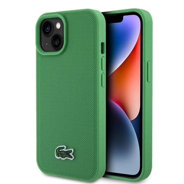 Apple iPhone 15 Kılıf Lacoste Orjinal Lisanslı PU Pike Desenli Arka Yüzey İkonik Timsah Dokuma Logolu Kapak Lacivert