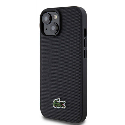 Apple iPhone 15 Kılıf Lacoste Orjinal Lisanslı PU Pike Desenli Arka Yüzey İkonik Timsah Dokuma Logolu Kapak Lacivert