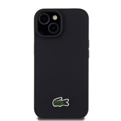Apple iPhone 15 Kılıf Lacoste Orjinal Lisanslı PU Pike Desenli Arka Yüzey İkonik Timsah Dokuma Logolu Kapak Siyah