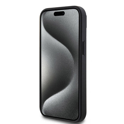 Apple iPhone 15 Kılıf Lacoste Orjinal Lisanslı PU Pike Desenli Arka Yüzey İkonik Timsah Dokuma Logolu Kapak Siyah