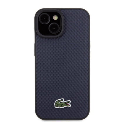 Apple iPhone 15 Kılıf Lacoste Orjinal Lisanslı PU Pike Desenli Arka Yüzey İkonik Timsah Dokuma Logolu Kapak Siyah
