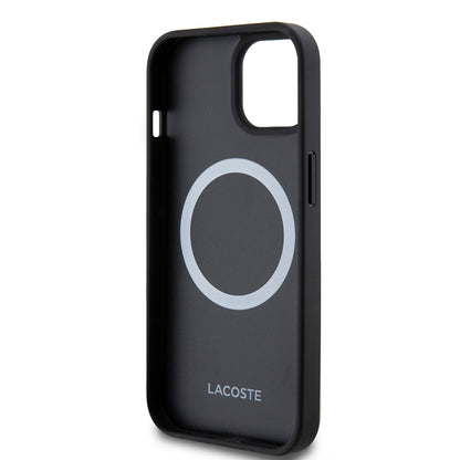 Apple iPhone 15 Kılıf Lacoste Orjinal Lisanslı PU Pike Desenli Arka Yüzey İkonik Timsah Dokuma Logolu Kapak + Type-C Kablo 1.5m Siyah