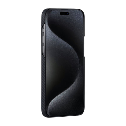 Apple iPhone 15 Kılıf M-safe Şarj Özellikli 600D Aramid Fiber Pitaka Tactile Woven Orchestra Serisi Rhapsody Kapak Siyah