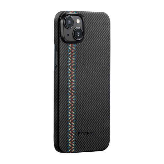 Apple iPhone 15 Kılıf M-safe Şarj Özellikli 600D Aramid Fiber Pitaka Tactile Woven Orchestra Serisi Rhapsody Kapak Siyah