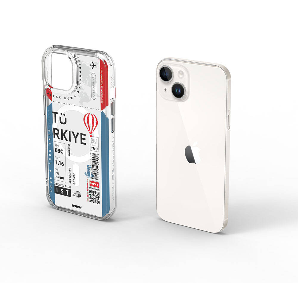Apple iPhone 15 Case with M-safe Charging Feature, Ticket Pattern, Wiwu Turkey B Series Cover, Pink 