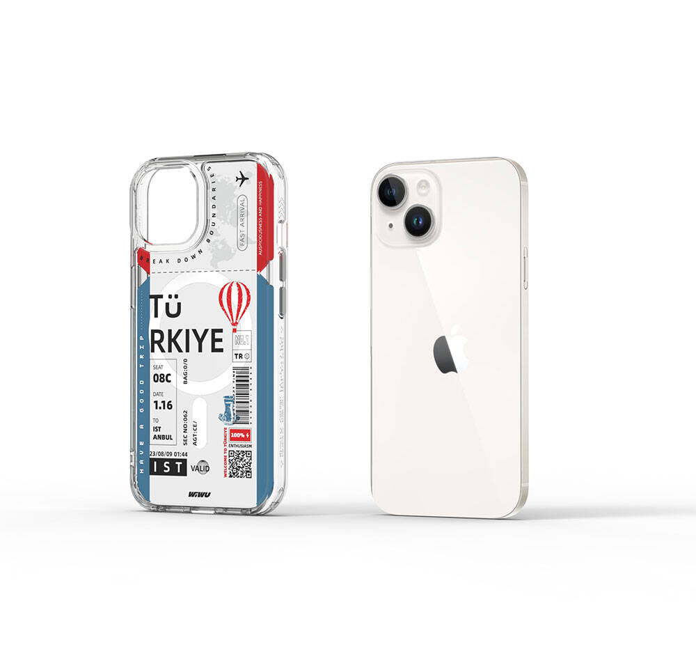 Apple iPhone 15 Case with M-safe Charging Feature, Ticket Pattern, Wiwu Turkey B Series Cover, Pink 