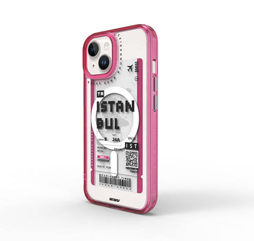 Apple iPhone 15 Case with M-safe Charging Feature, Ticket Pattern, Wiwu Turkey B Series Cover, Pink 
