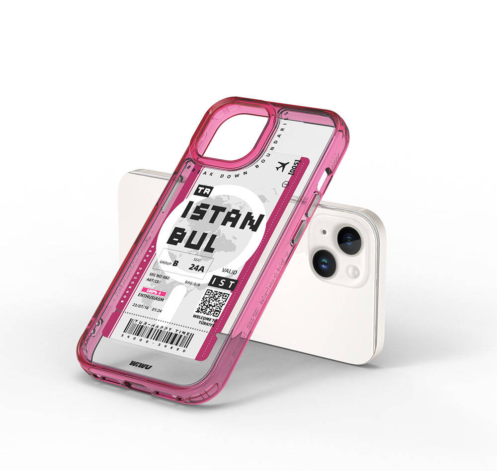 Apple iPhone 15 Case with M-safe Charging Feature, Ticket Pattern, Wiwu Turkey B Series Cover, Pink 