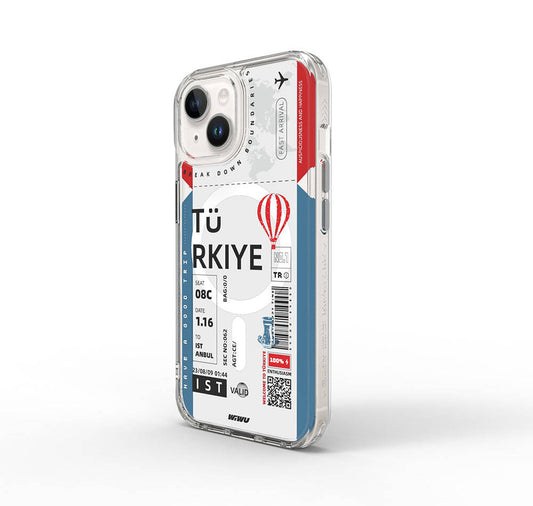 Apple iPhone 15 Case with M-safe Charging Feature, Ticket Pattern, Wiwu Turkey B Series Cover Blue 