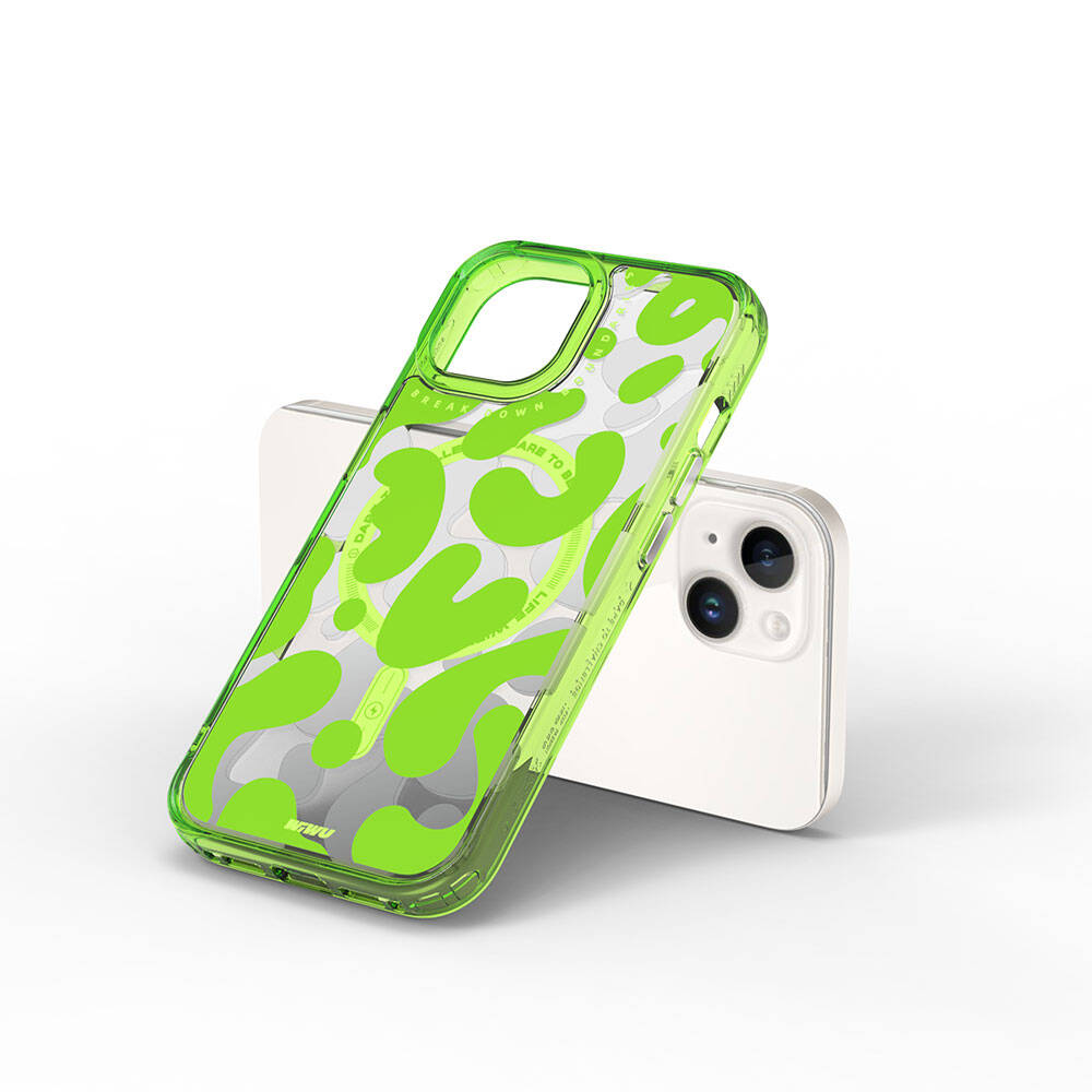 Apple iPhone 15 Case M-safe Charging Feature Paint Patterned Wiwu Fluorescent G Series Cover Orange 