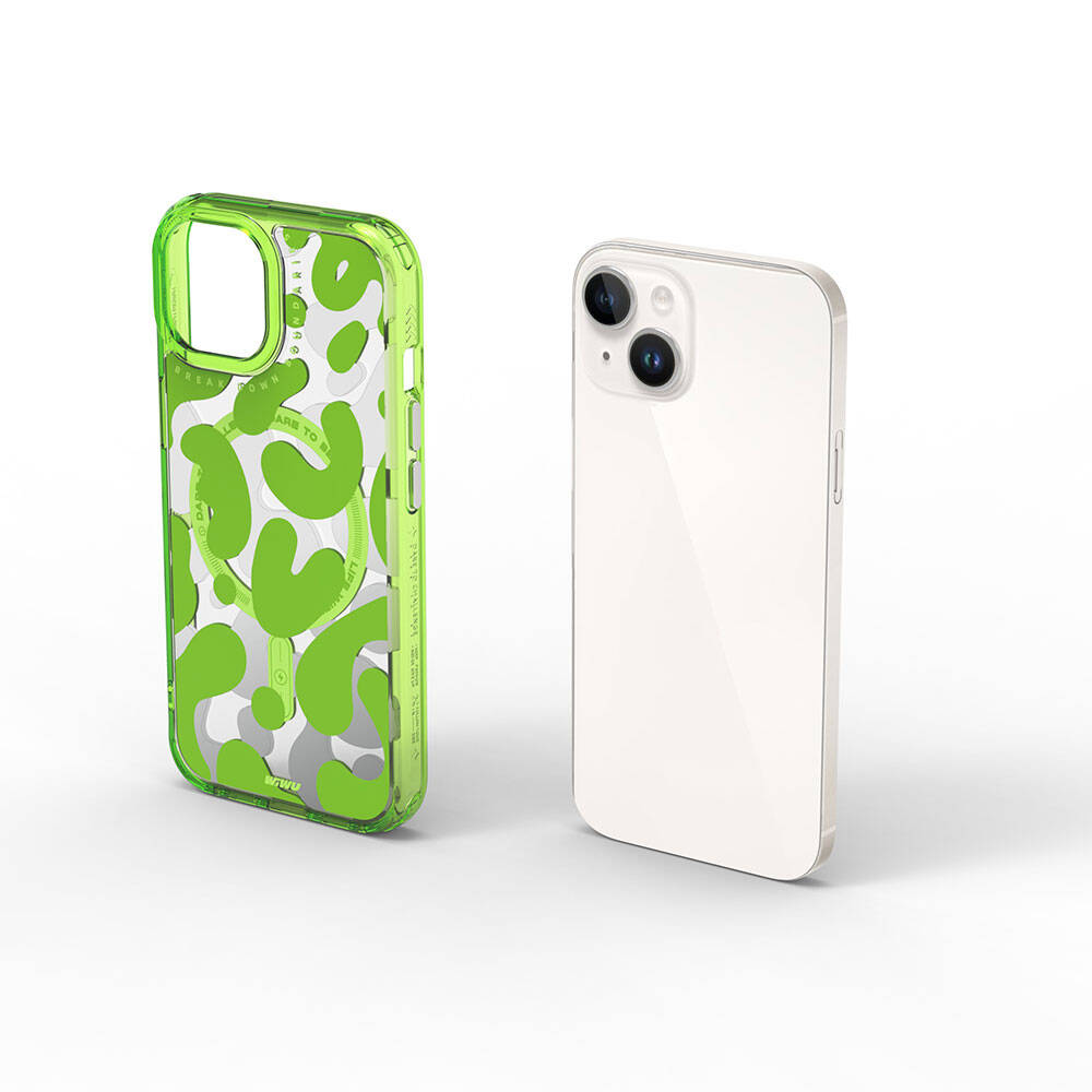 Apple iPhone 15 Case M-safe Charging Feature Paint Patterned Wiwu Fluorescent G Series Cover Orange 
