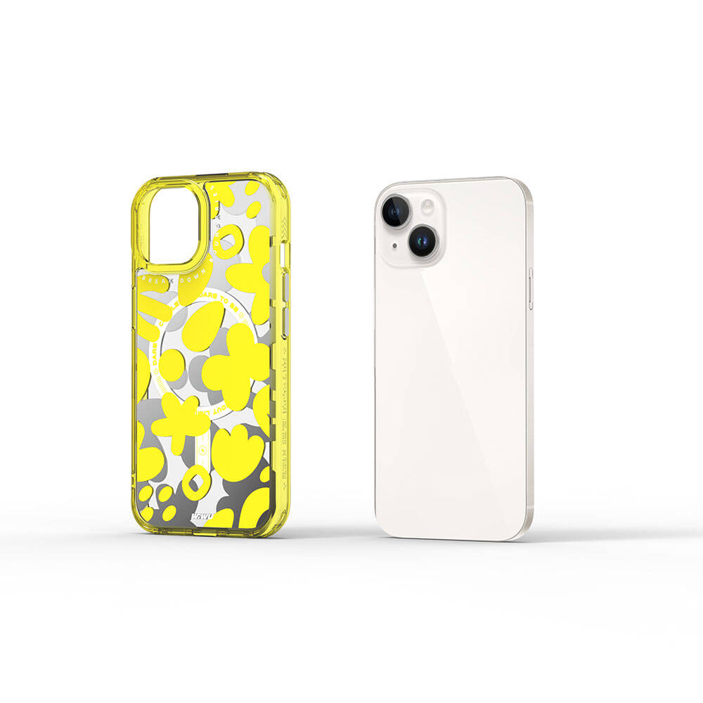 Apple iPhone 15 Case M-safe Charging Feature Paint Patterned Wiwu Fluorescent G Series Cover Orange 
