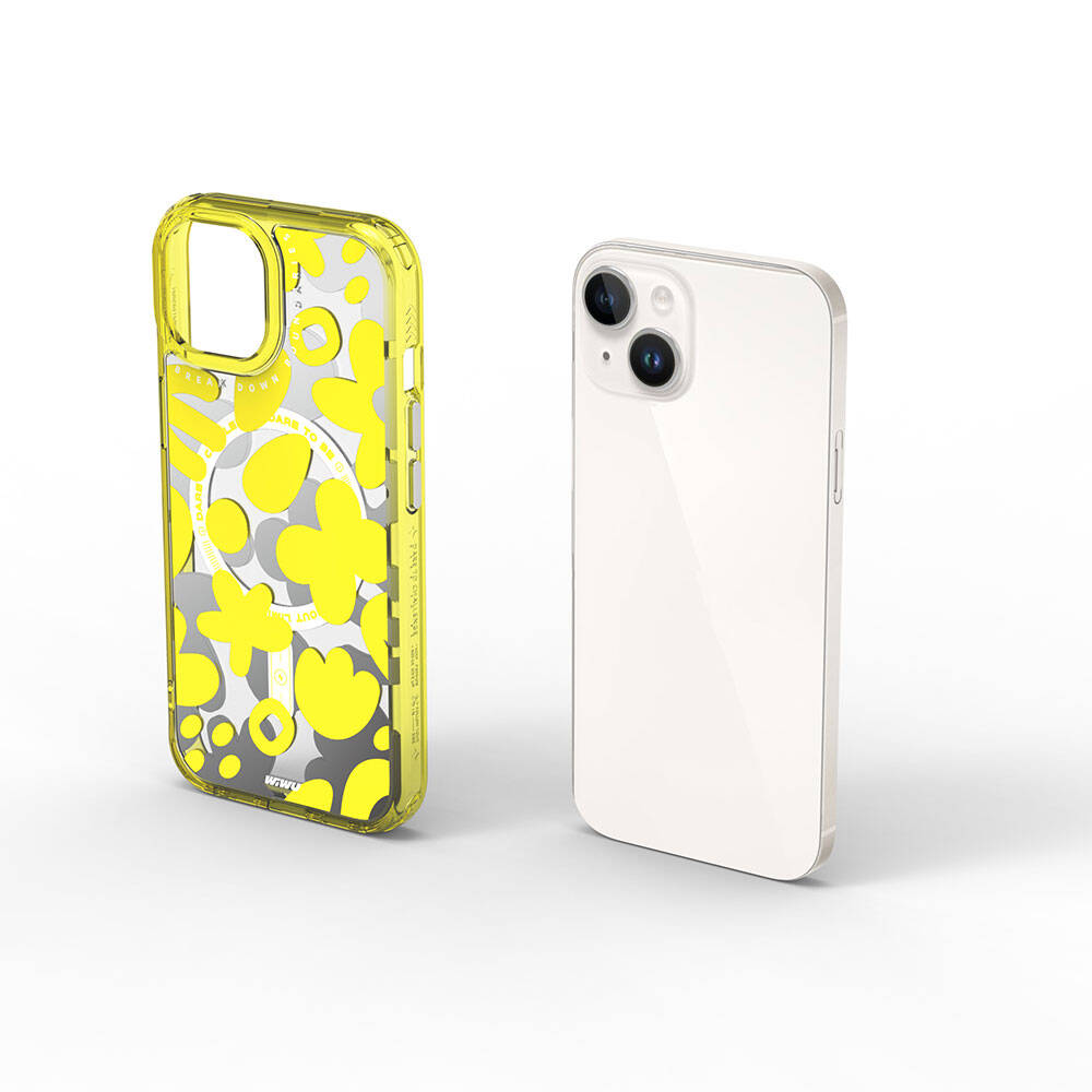 Apple iPhone 15 Case M-safe Charging Feature Paint Patterned Wiwu Fluorescent G Series Cover Orange 