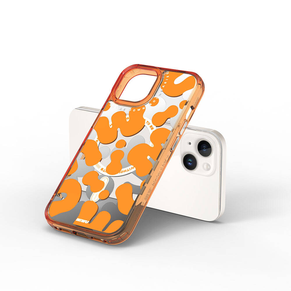 Apple iPhone 15 Case M-safe Charging Feature Paint Patterned Wiwu Fluorescent G Series Cover Orange 