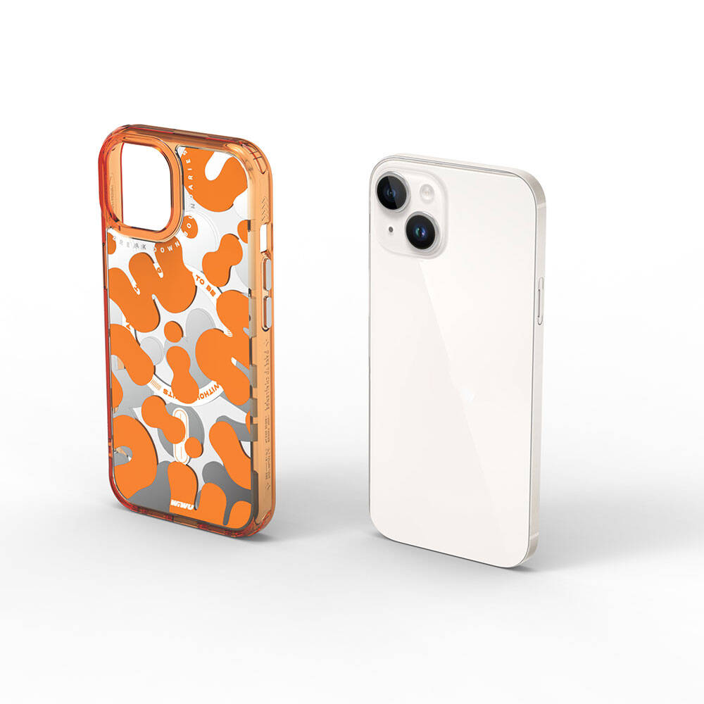 Apple iPhone 15 Case M-safe Charging Feature Paint Patterned Wiwu Fluorescent G Series Cover Orange 