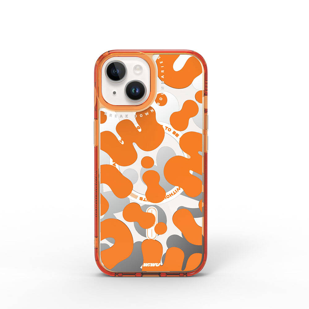 Apple iPhone 15 Case M-safe Charging Feature Paint Patterned Wiwu Fluorescent G Series Cover Orange 