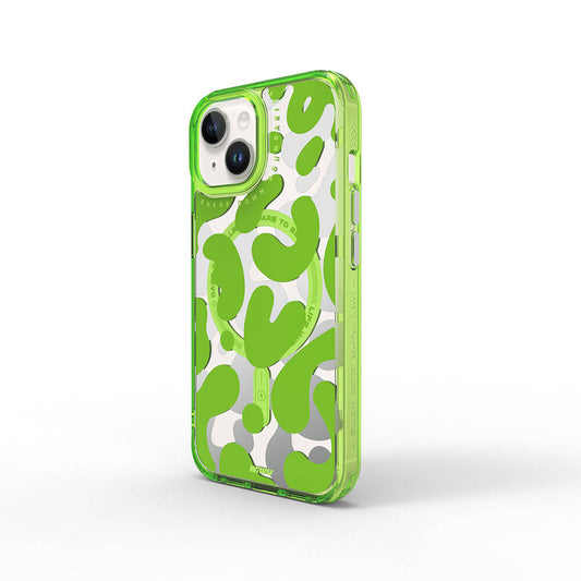 Apple iPhone 15 Case M-safe Charging Feature Paint Patterned Wiwu Fluorescent G Series Cover Green 