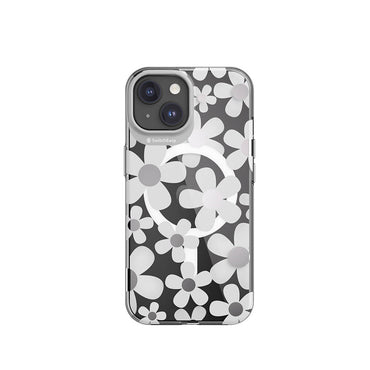 Apple iPhone 15 Kılıf M-safe Şarj Özellikli Çift IMD Baskılı Lisanslı Switcheasy Artist-M Fleur Kapak Gri