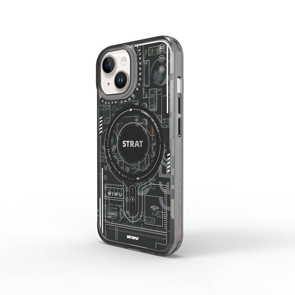 Apple iPhone 15 Case M-safe Charging Feature Patterned Wiwu Mecha Circuit H Series Cover Black 