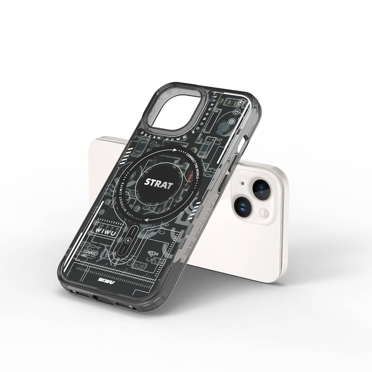 Apple iPhone 15 Case M-safe Charging Feature Patterned Wiwu Mecha Circuit H Series Cover Black 
