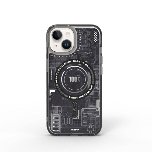 Apple iPhone 15 Case M-safe Charging Feature Patterned Wiwu Mecha Circuit H Series Cover Gray 