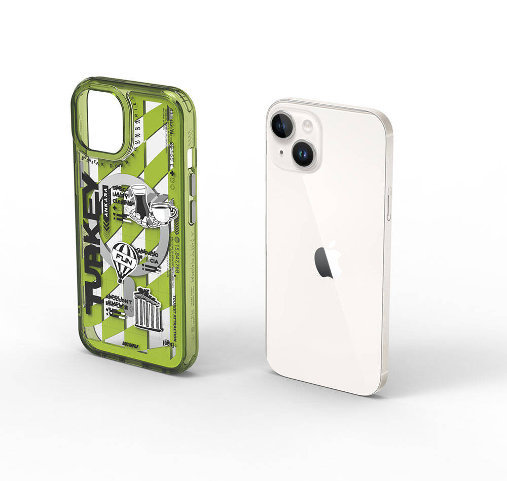 Apple iPhone 15 Case M-safe Charging Feature Patterned Wiwu Turkey A Series Cover Green 