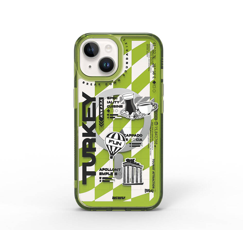 Apple iPhone 15 Case M-safe Charging Feature Patterned Wiwu Turkey A Series Cover Green 