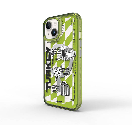 Apple iPhone 15 Case M-safe Charging Feature Patterned Wiwu Turkey A Series Cover Green 