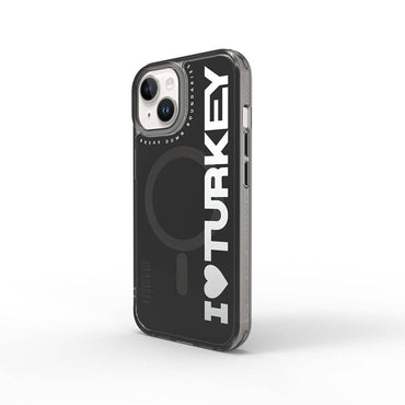 Apple iPhone 15 Case with M-Safe Charging Feature, I Love Turkey Text Pattern, Wiwu Turkey E Series Cover Green 