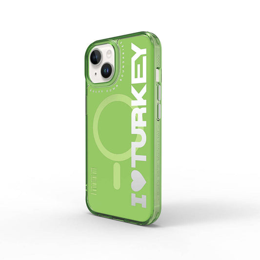 Apple iPhone 15 Case with M-Safe Charging Feature, I Love Turkey Text Pattern, Wiwu Turkey E Series Cover Green 