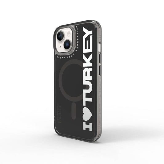 Apple iPhone 15 Case with M-Safe Charging Feature, I Love Turkey Text Pattern, Wiwu Turkey E Series Cover, Black 