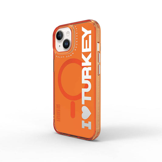 Apple iPhone 15 Case M-Safe Charging Feature I Love Turkey Text Pattern Wiwu Turkey E Series Cover Orange 