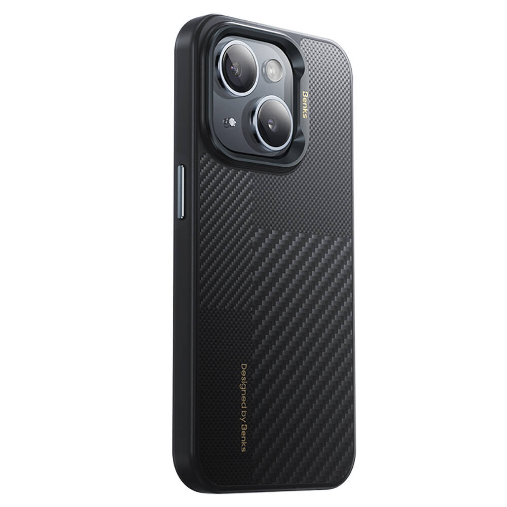Apple iPhone 15 Case M-safe Charging Carbon Fiber Benks Montage Hybrid ArmorPro Kevlar Cover Black 